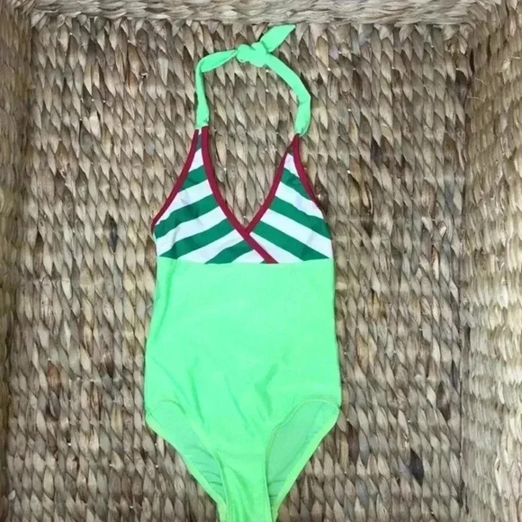 Girls Size 4 Swimsuits Green Striped & Pink One Piece Swimsuit. New Without Tags - Picture 3 of 3